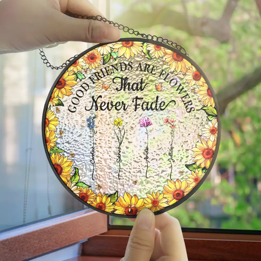 Floral Frame Grow An Old Friend - Personalized Stained Glass Window Hanging Suncatcher - Image 4