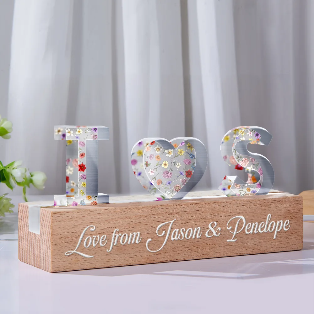 Floral Letter Mom Dad Family Love - Personalized Custom Shaped LED Light - Image 2
