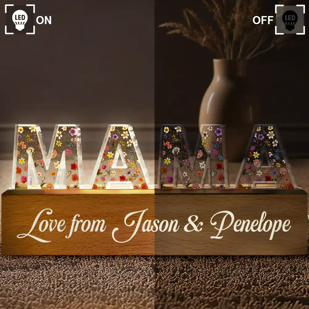 Floral Letter Mom Dad Family Love - Personalized Custom Shaped LED Light - Image 5