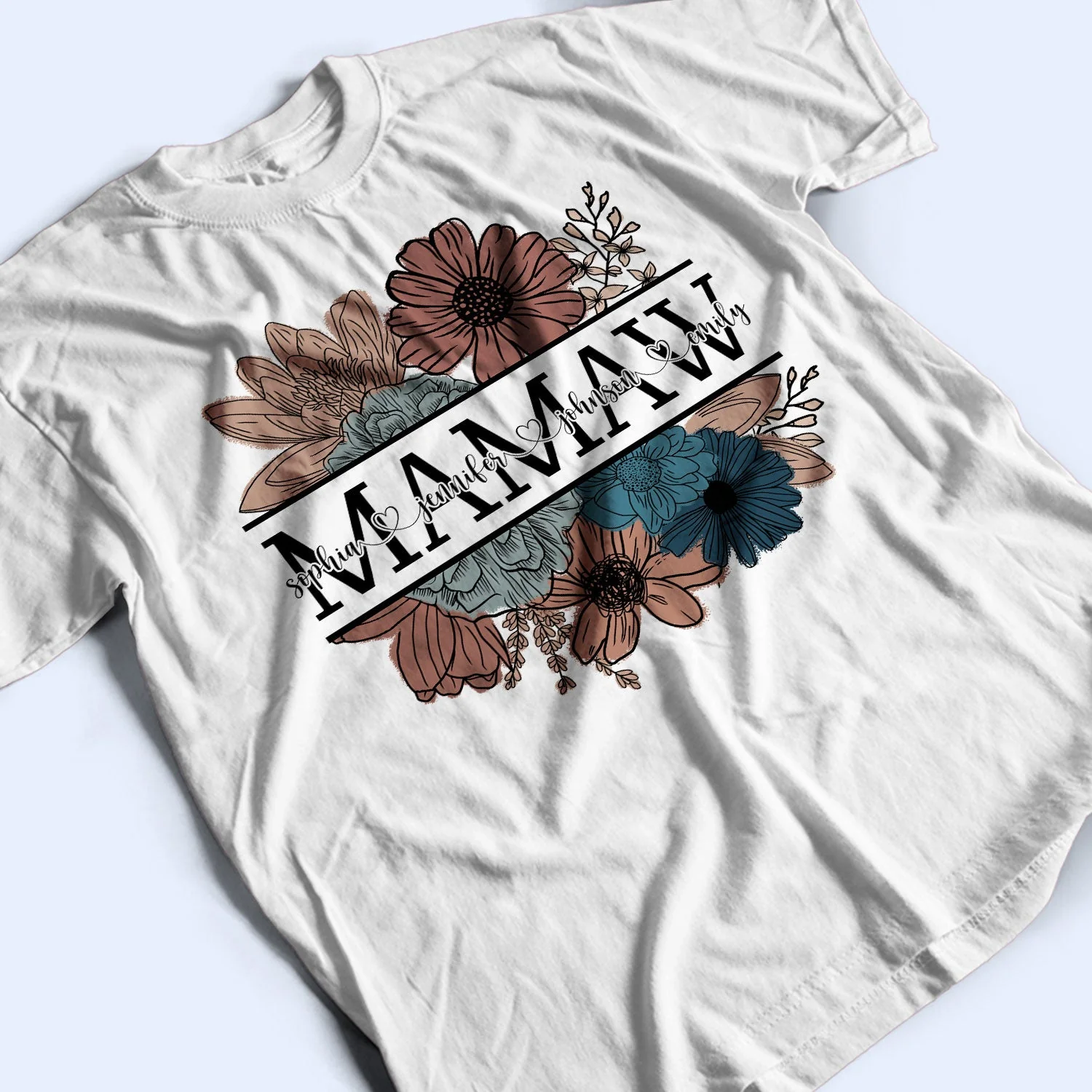 Floral Mama Nana Title - Birthday, Loving Gift For Mother, Mom, Grandma, Grandmother - Personalized T Shirt - Image 3