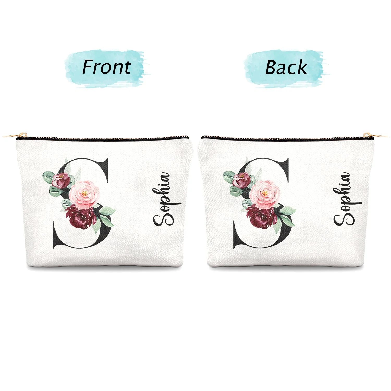Floral Monogram - Gift For Her, Women - Personalized Cosmetic Bag - Image 4