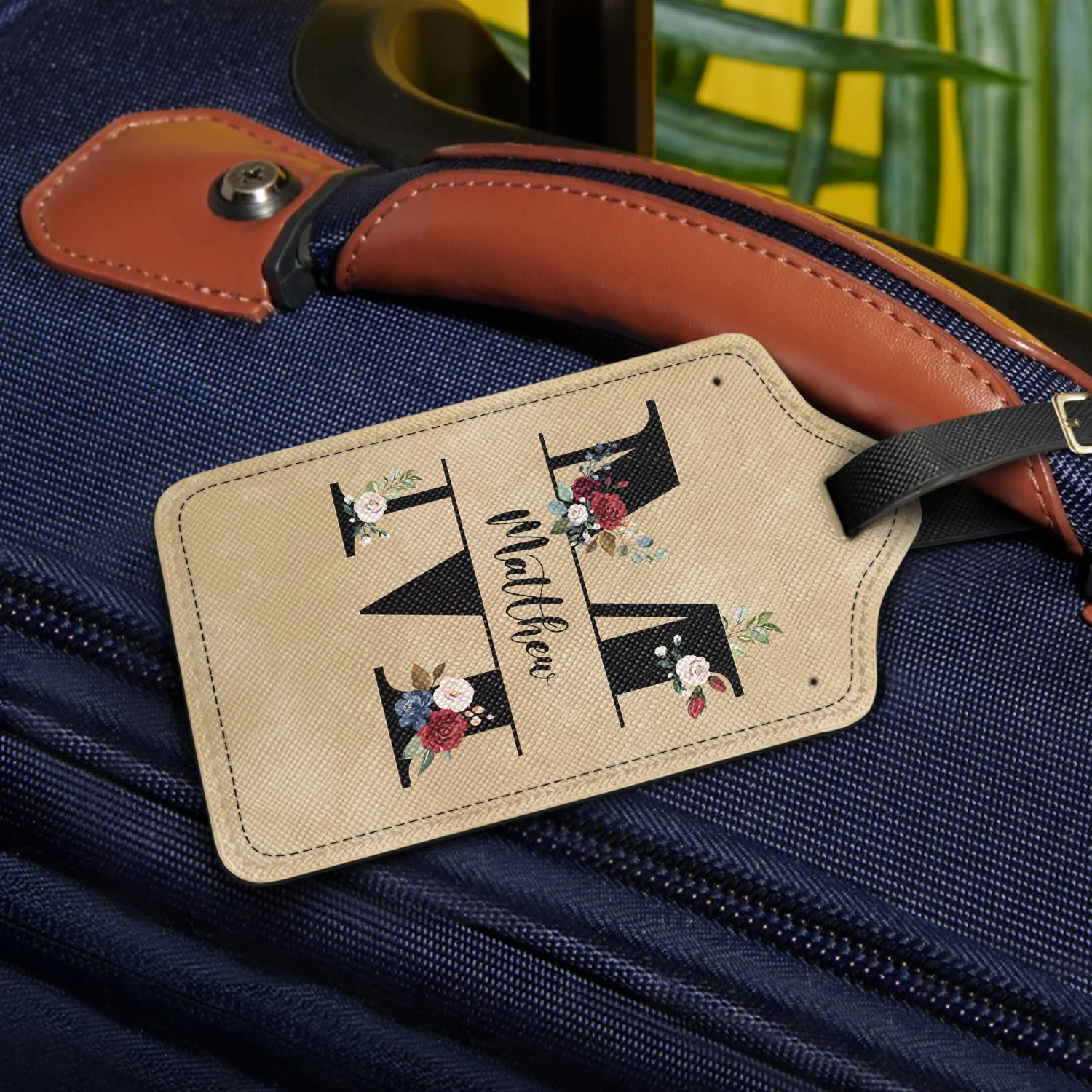 Floral Monogram Name - Gift For Traveling Lovers - Personalized Luggage Tag - Image 2