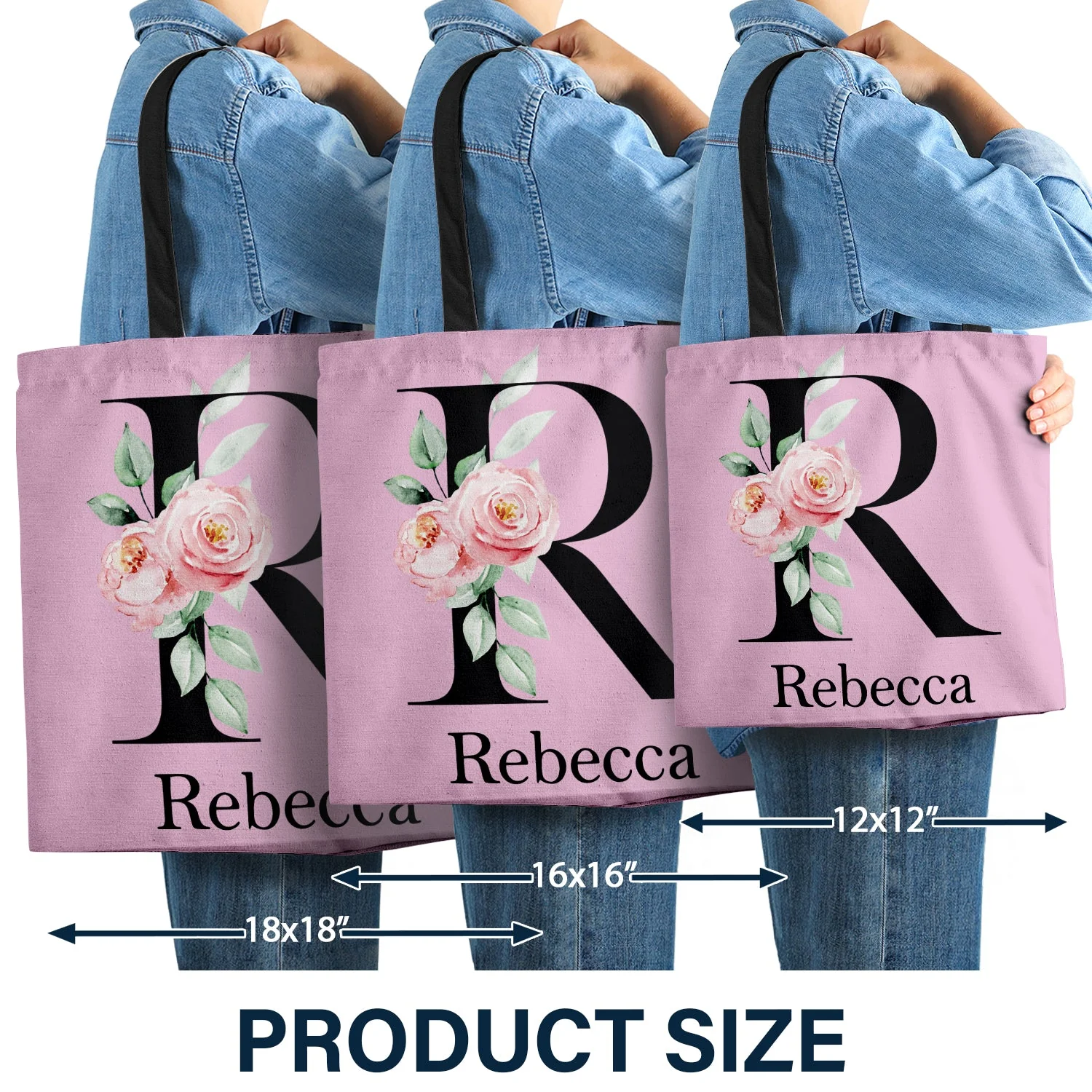 Floral Monogram Style 1 - Gift For Her - Personalized Zippered Canvas Bag - Image 4
