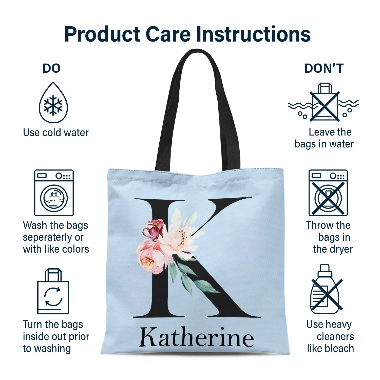 Floral Monogram Style 1 - Gift For Her - Personalized Zippered Canvas Bag - Image 7