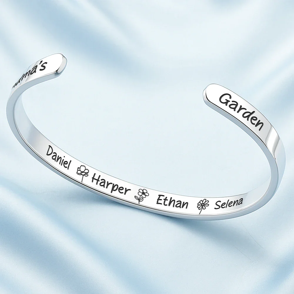 Floral Mum's Garden - Personalised Bangle Bracelet Cuff - Image 3