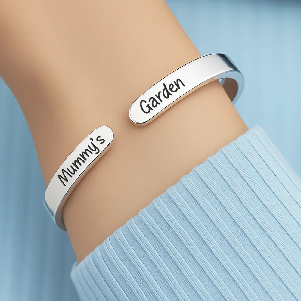 Floral Mum's Garden - Personalised Bangle Bracelet Cuff - Image 4