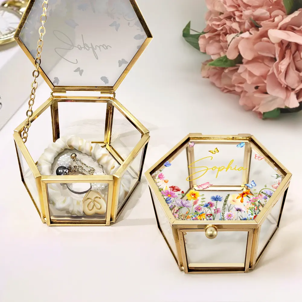 Floral Name - Personalized Glass Jewelry Box - Image 2