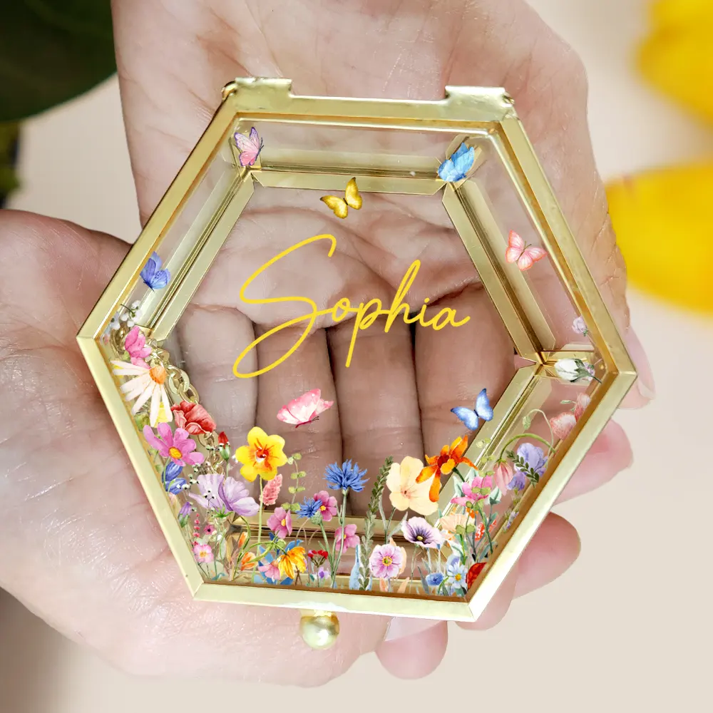 Floral Name - Personalized Glass Jewelry Box - Image 5