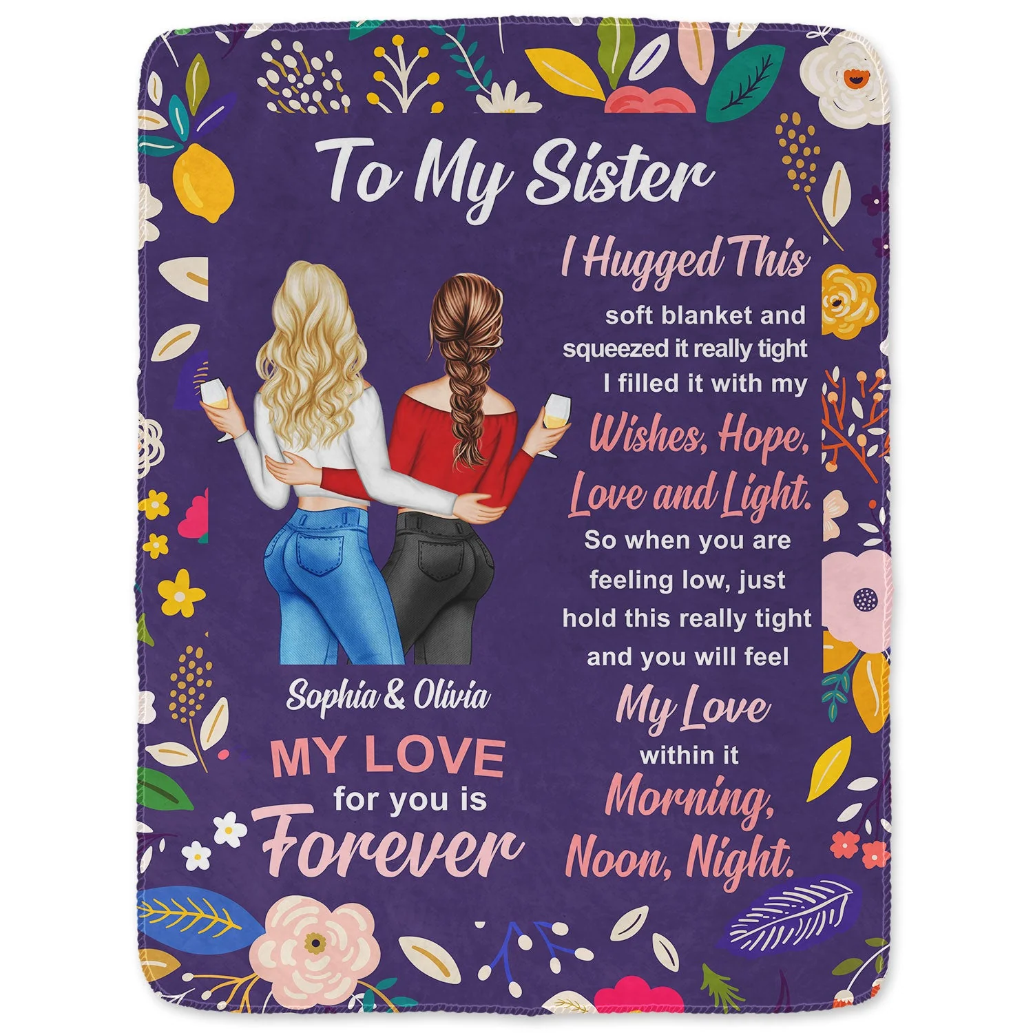 Floral To My Sister Wrap Yourself Up - Gift For Sisters - Personalized Fleece Blanket - Image 2