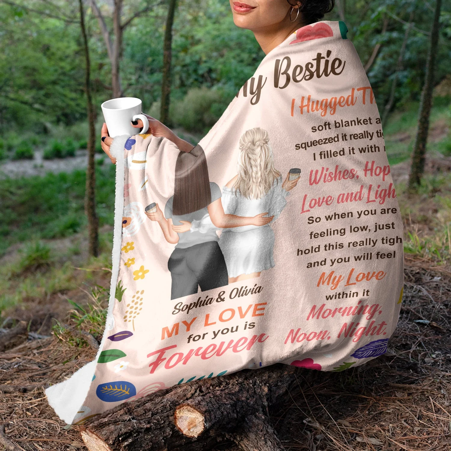 Floral To My Sister Wrap Yourself Up - Gift For Sisters - Personalized Fleece Blanket - Image 5