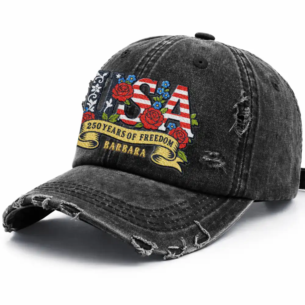 Floral USA 250th Anniversary - Personalized Embroidered Distressed Cap - Image 2