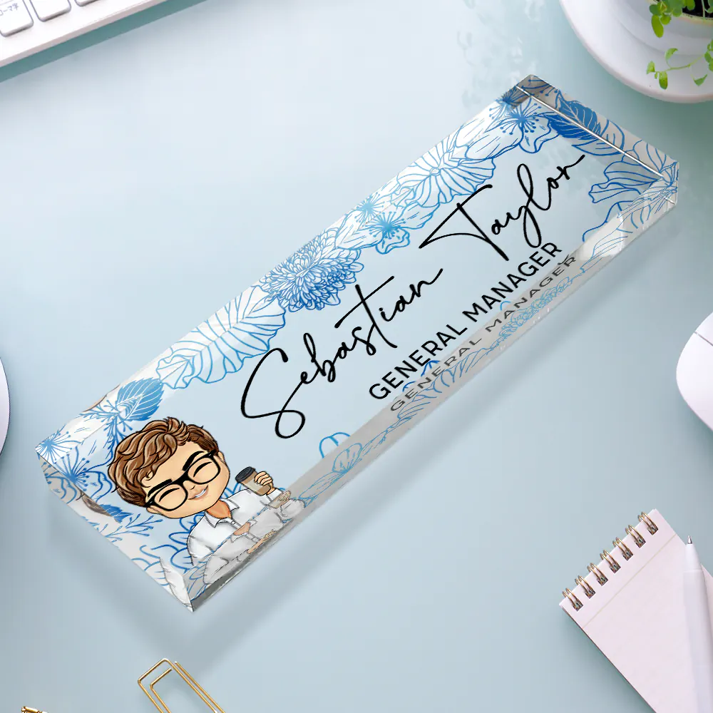 Floral Woman Man Office - Personalized Desk Name Plate - Image 3