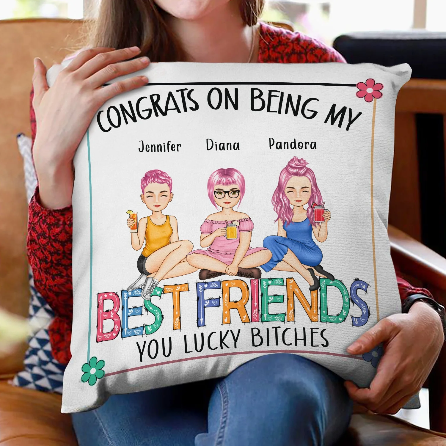 Flower Bestie Congrats On Being My Bestie - Gift For Bestie - Personalized Pillow - Image 2