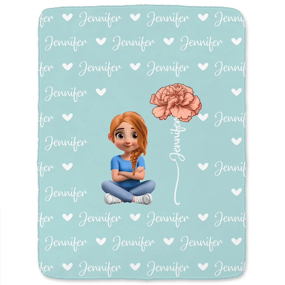 Flower Birth Month & Name Cute 3D Version - Personalized Fleece Blanket, Sherpa Blanket - Image 2