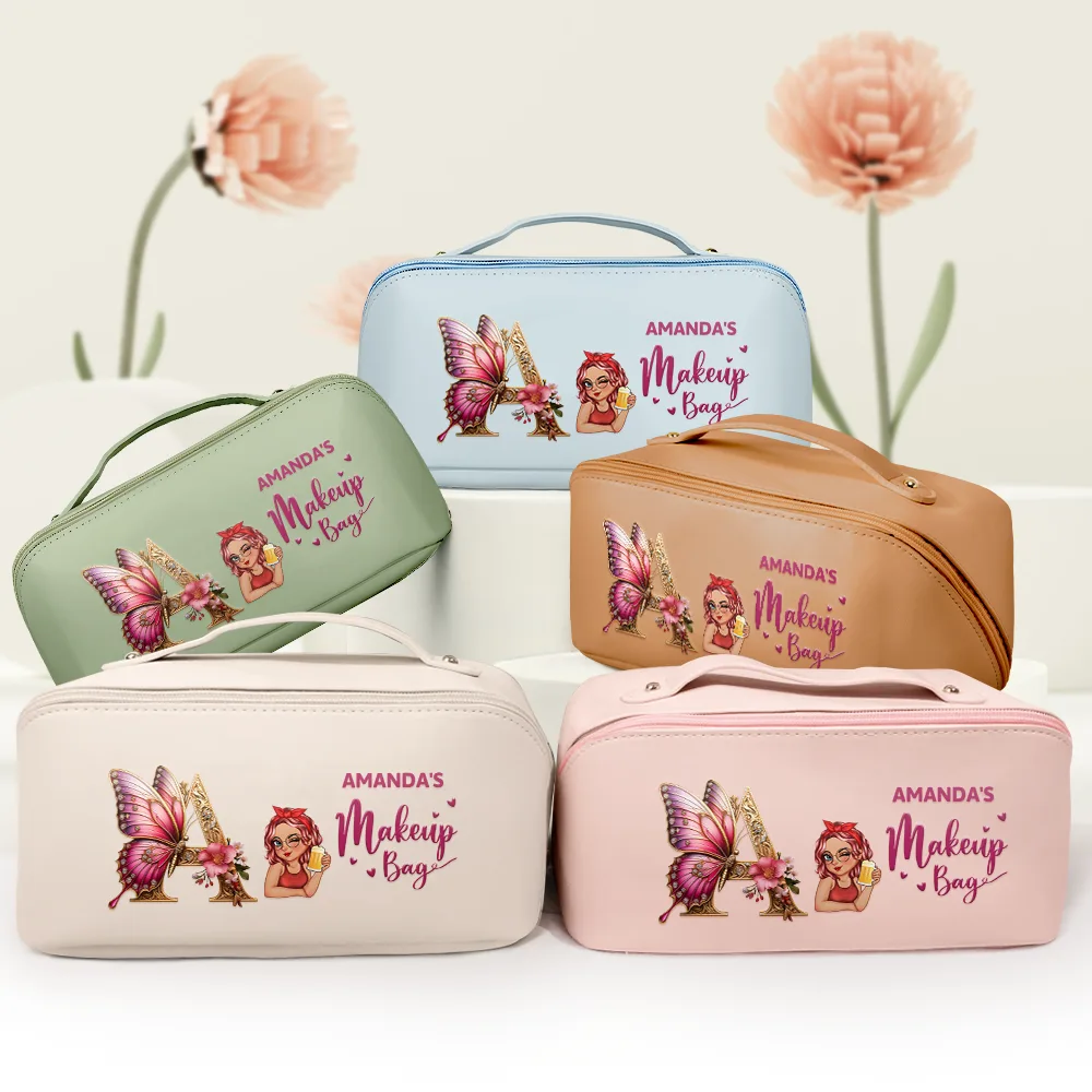 Flower Butterfly Monogram Little Reminder You're Beautiful - Personalized Leather Makeup Bag - Image 3