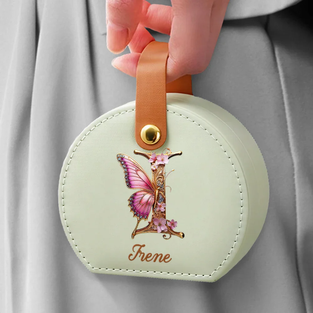 Flower Butterfly Monogram - Personalized Jewelry Box With Handle - Image 5