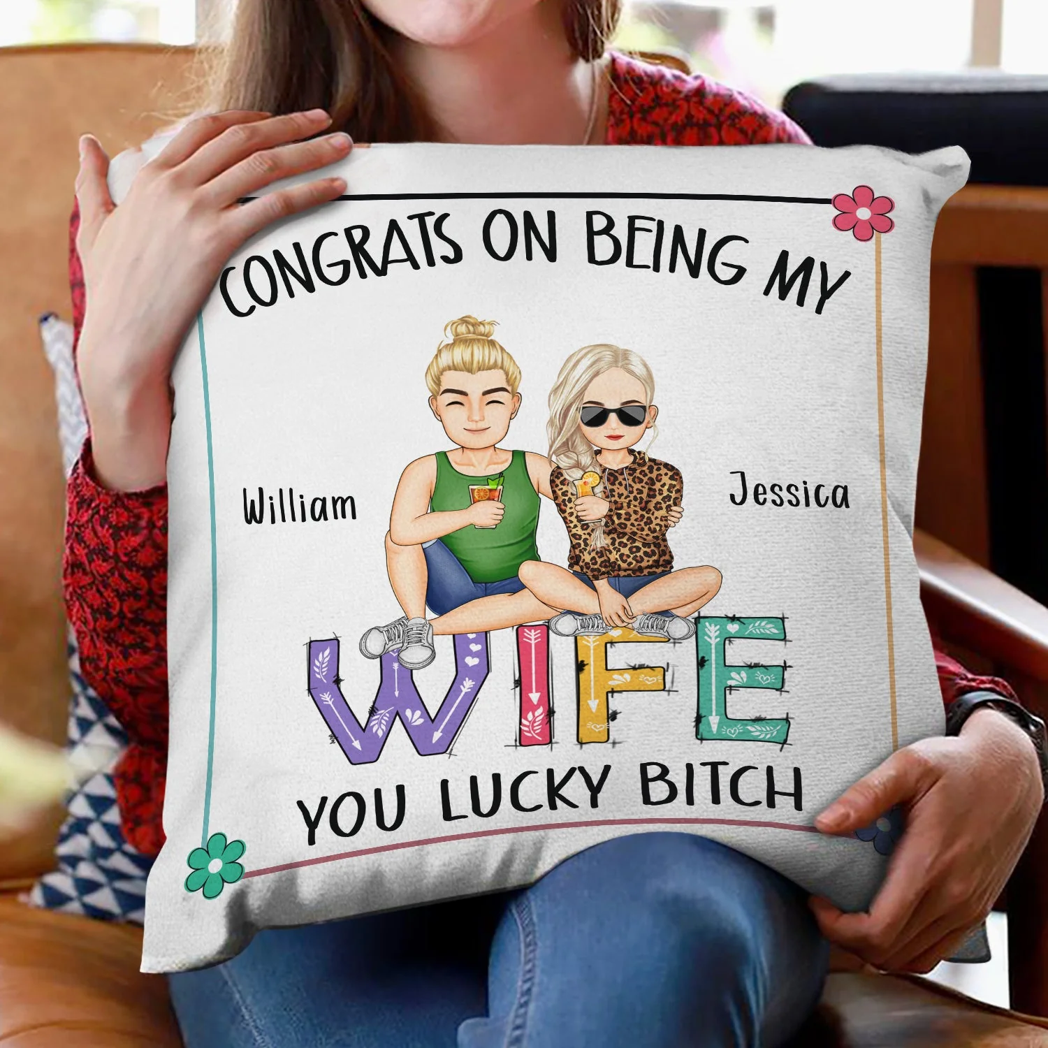 Flower Couple Congrats On Being My Husband - Gift For Couples - Personalized Pillow - Image 2