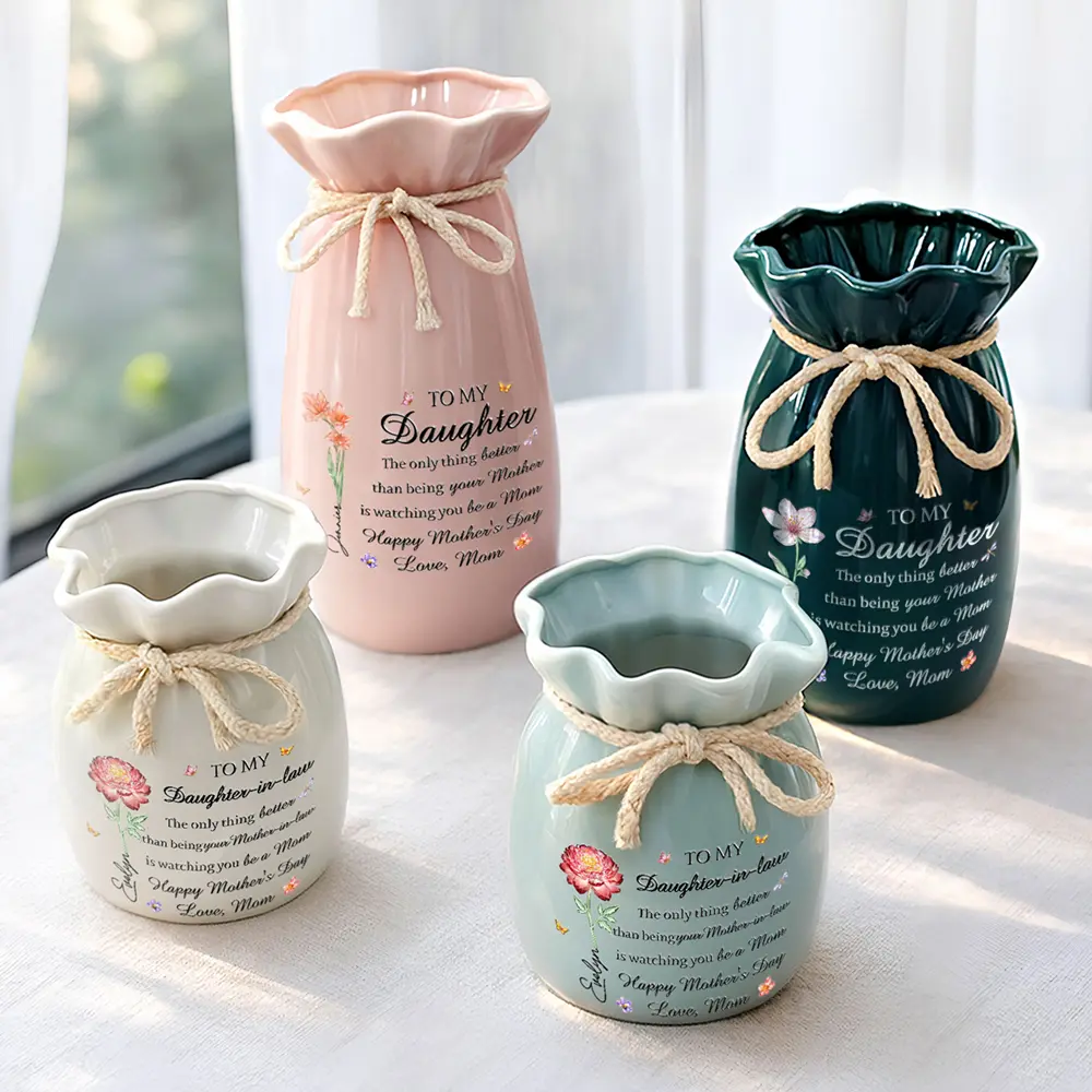 Flower Crystal Effect Watching You Be A Mom - Personalized Ribbon Tie Flower Vase - Image 2