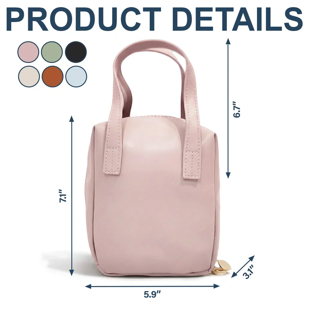 Flower Field Birth Month Flower & Name - Personalized Leather Makeup Bag With Handle - Image 5