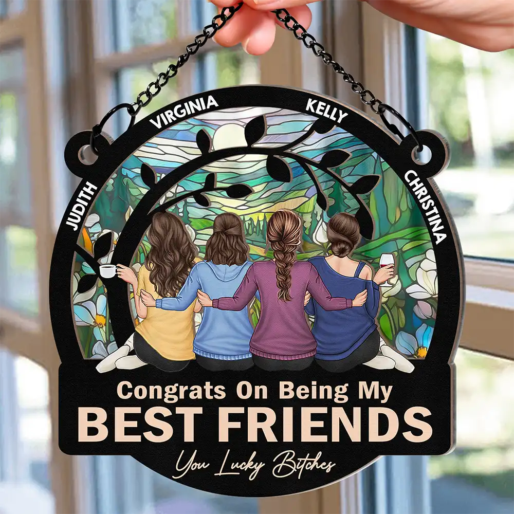 Flower Field Congrats On Being My Bestie - Personalized Window Hanging Suncatcher Ornament - Image 2