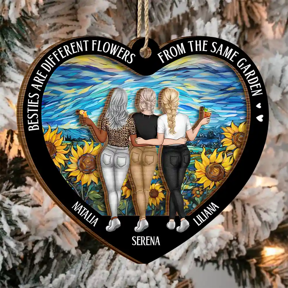 Flower Field Sisters Are Different Flowers From The Same Garden - Personalized 2-Layered Wooden Ornament - Image 3