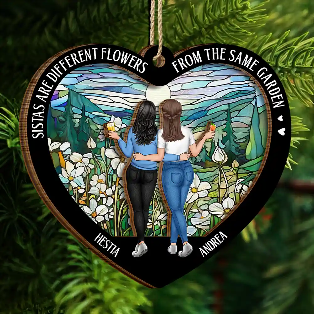 Flower Field Sisters Are Different Flowers From The Same Garden - Personalized 2-Layered Wooden Ornament - Image 4