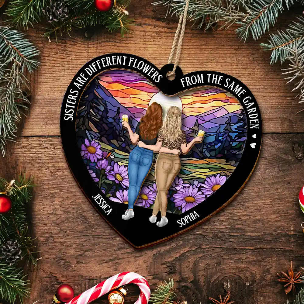 Flower Field Sisters Are Different Flowers From The Same Garden - Personalized 2-Layered Wooden Ornament - Image 5