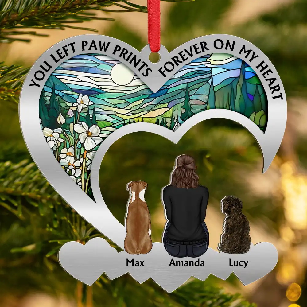 Flower Field You Left Paw Prints Forever On My Heart - Personalized Metal Ornament - Image 3