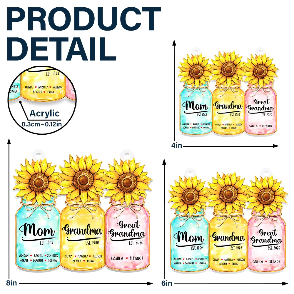 Flower Mason Jar Mom Grandma Stained Glass Effect - Personalized Window Hanging Suncatcher Ornament - Image 5
