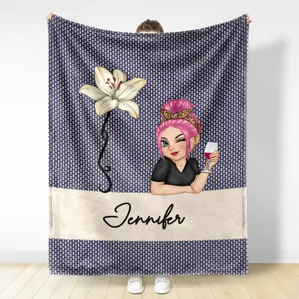 Flower Month & Name - Personalized Fleece Blanket, Sherpa Blanket - Image 3