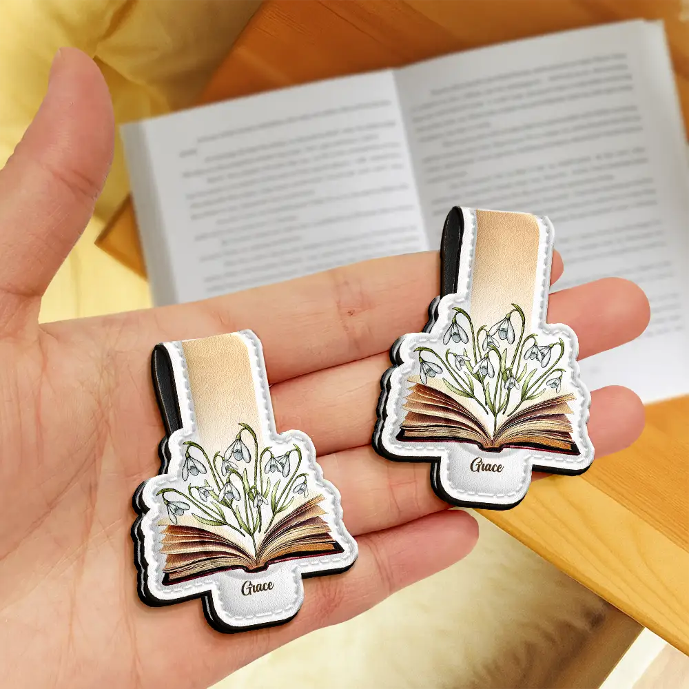 Flowers Growing From Book - Personalized Custom Shaped Leather Magnetic Bookmark - Image 3