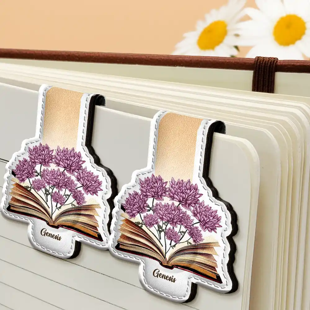 Flowers Growing From Book - Personalized Custom Shaped Leather Magnetic Bookmark - Image 4