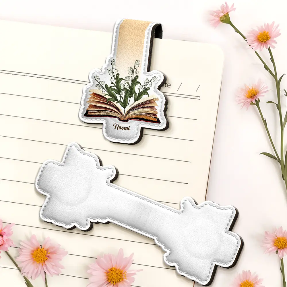 Flowers Growing From Book - Personalized Custom Shaped Leather Magnetic Bookmark - Image 5