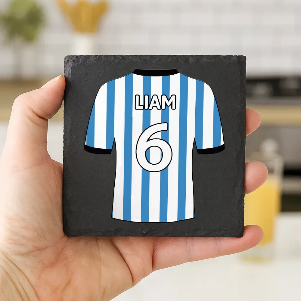 Football Shirt Dad Grandpa Kid - Personalized Slate Coaster - Image 4