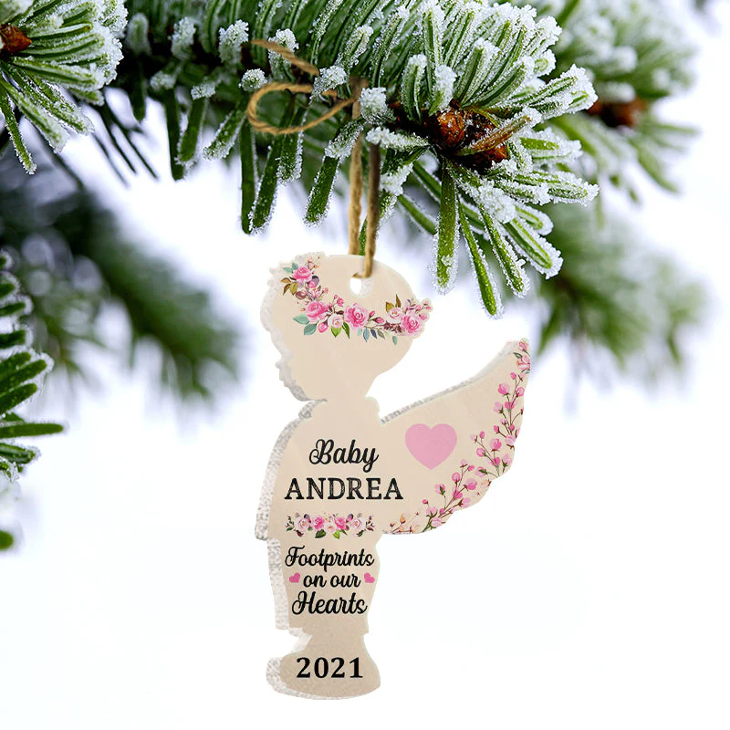 Footprints On Our Hearts Baby Angel - Loss Of Child Gift - Personalized Custom Angel Acrylic Ornament - Image 3