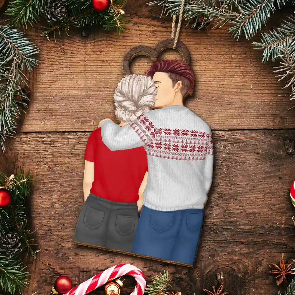 Forehead Kissing Couple I Choose You In Any Version Of Reality - Personalized Wooden Ornament Print 2 Sides - Image 5