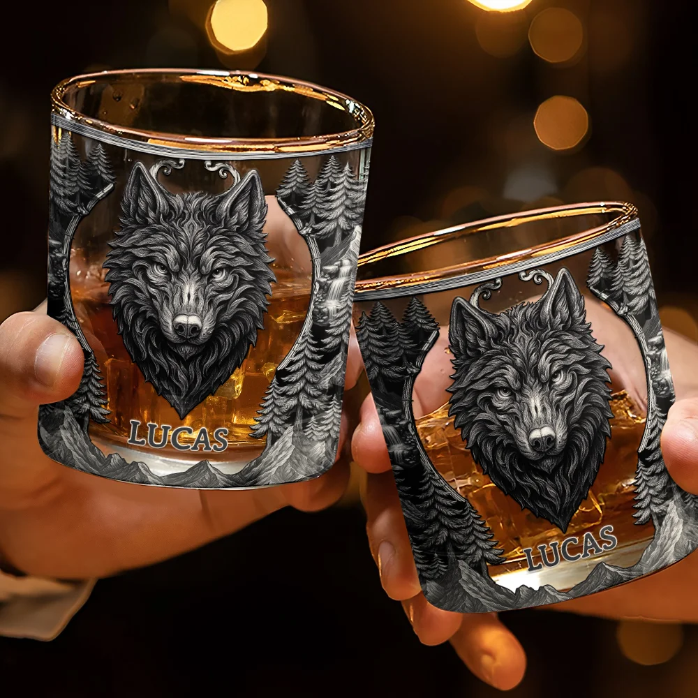 Forest Alpha Wolf Favorite Spirit Is Whiskey - Personalized Whiskey Glass - Image 3
