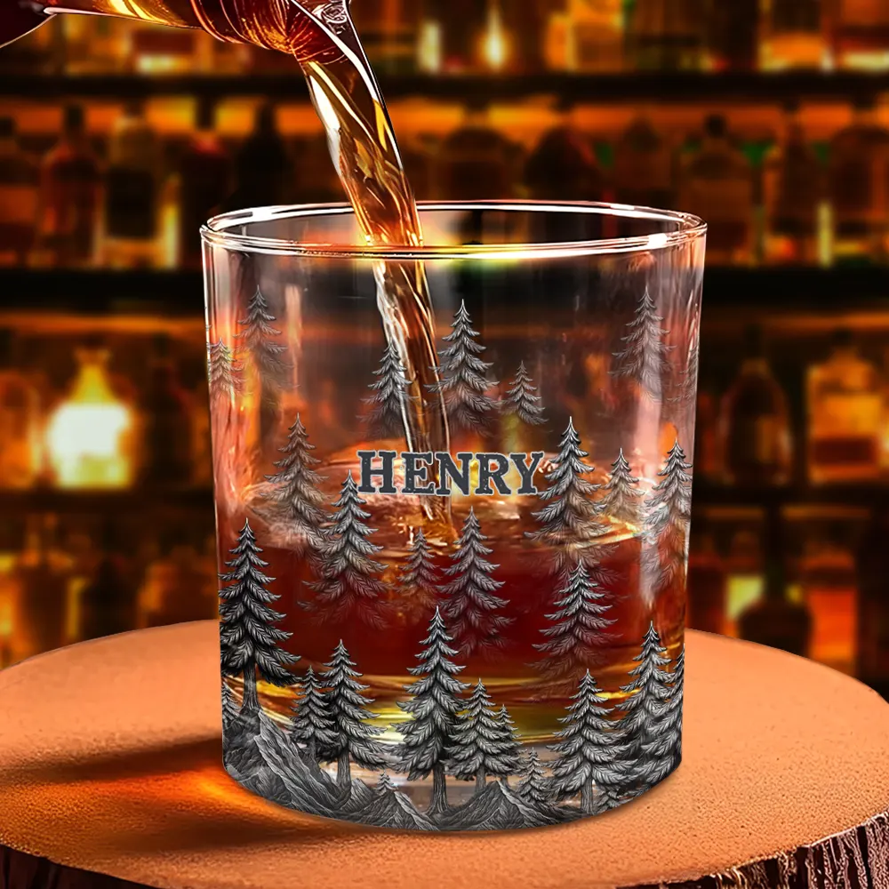 Forest & Clouds Camping Vibe Nature Inspired - Personalized Whiskey Glass - Image 4