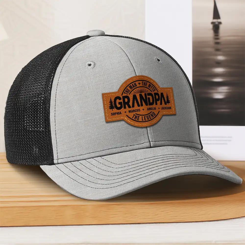 Forest Cool Dad Papa Grandpa The Man The Myth The Legend - Personalized Leather Patch Hat - Image 3