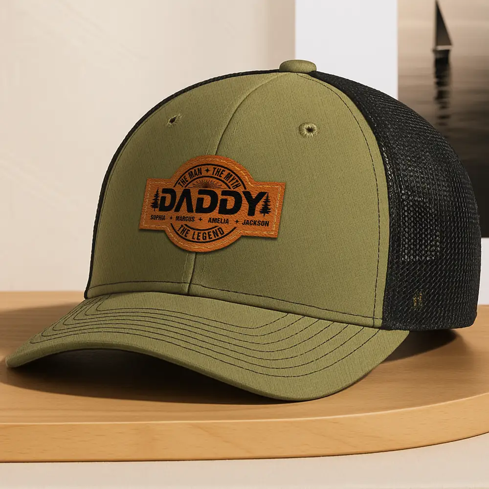 Forest Cool Dad Papa Grandpa The Man The Myth The Legend - Personalized Leather Patch Hat - Image 4