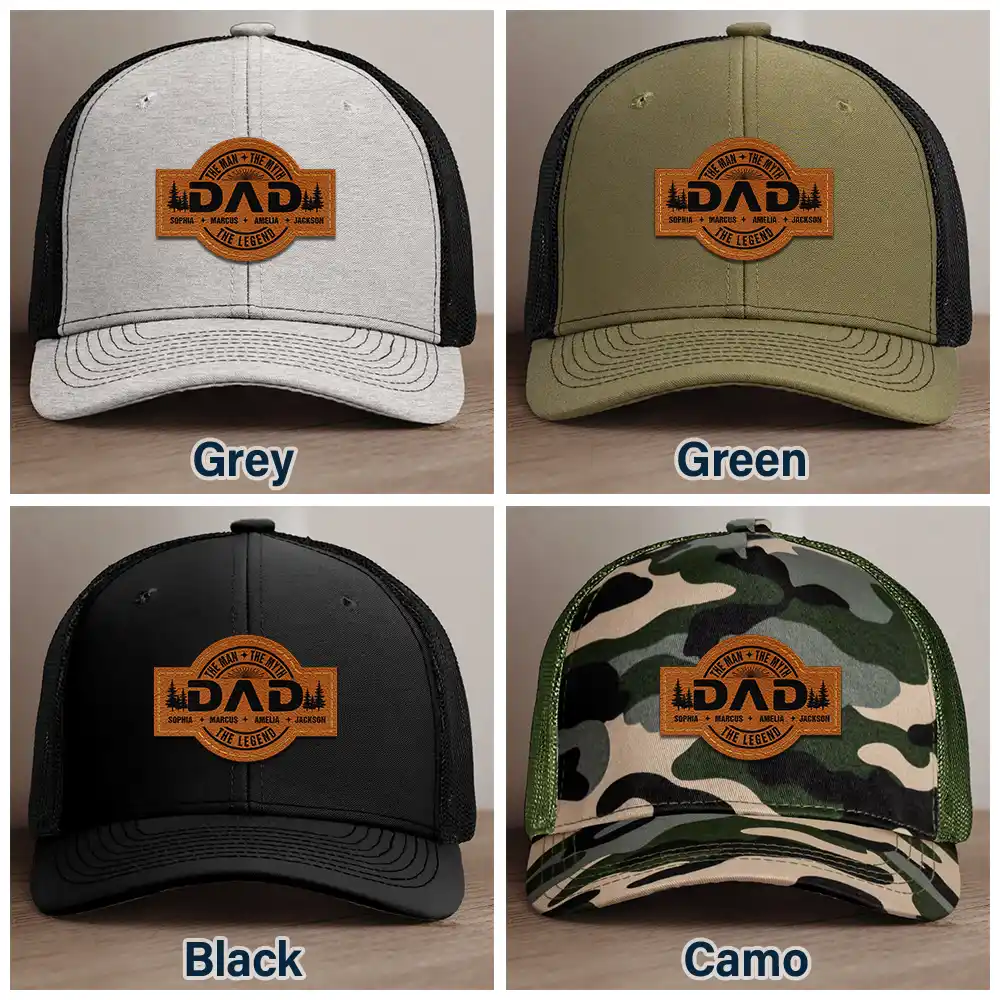 Forest Cool Dad Papa Grandpa The Man The Myth The Legend - Personalized Leather Patch Hat - Image 6