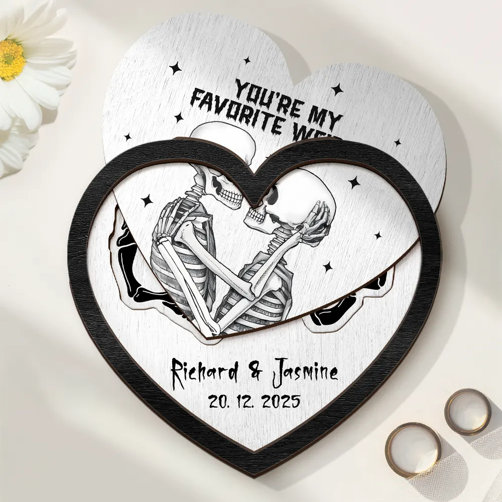 Forever & Always Skeleton Couple - Personalized 2-Layered Wooden Ring Dish - Image 4