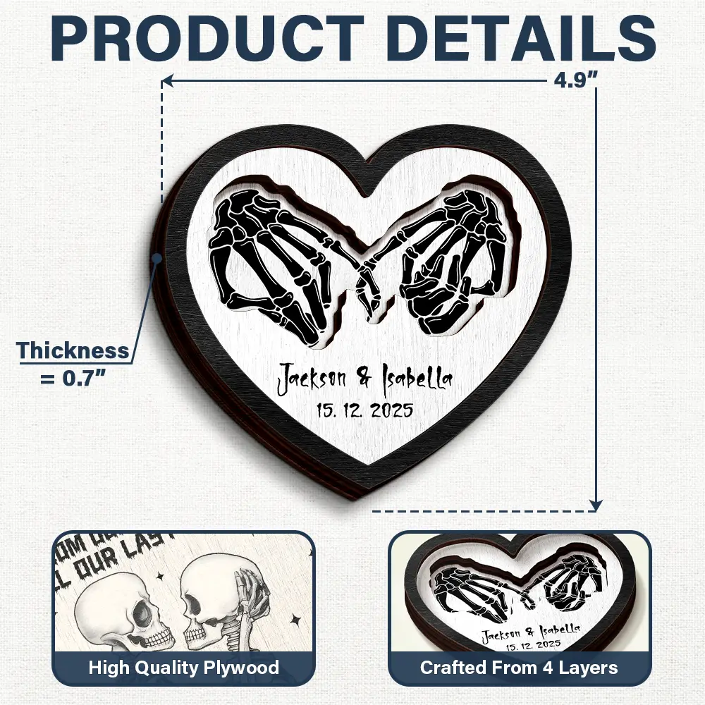 Forever & Always Skeleton Couple - Personalized 2-Layered Wooden Ring Dish - Image 5
