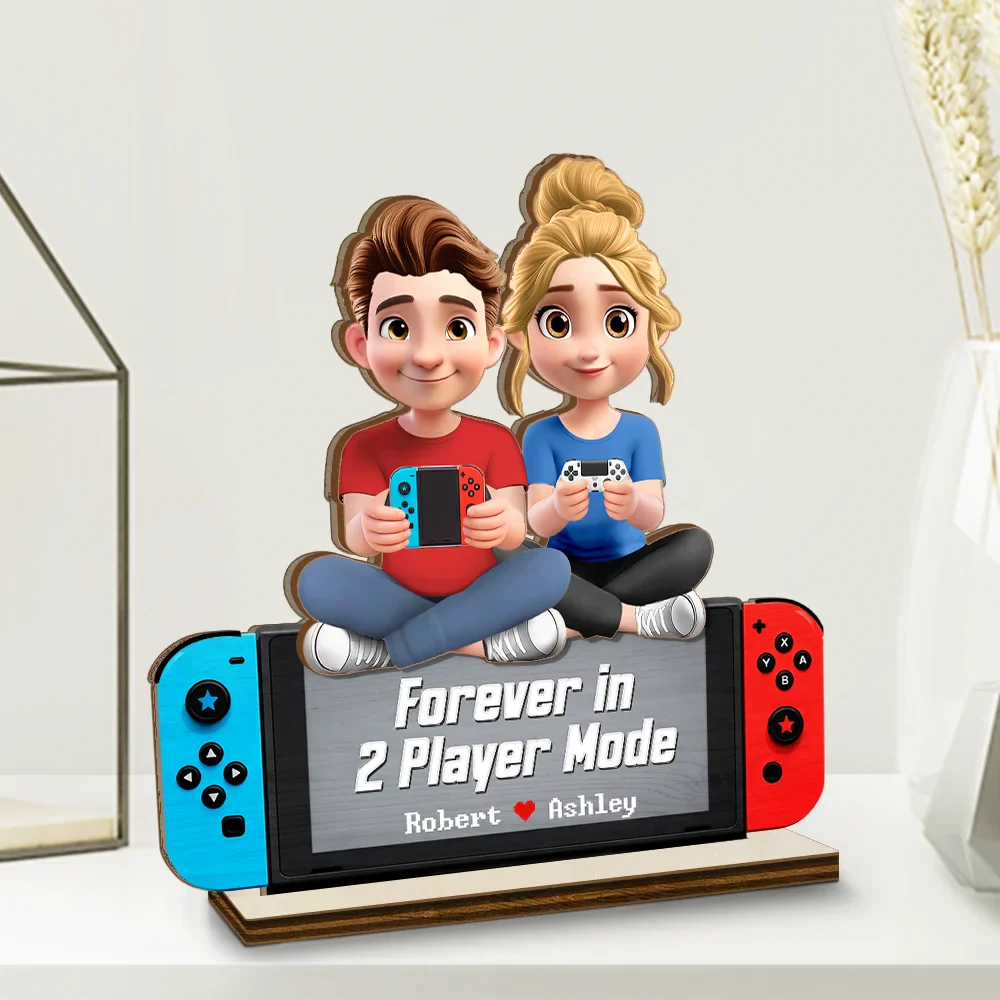 Forever In 2 Player Mode - Personalized Custom Shaped 2-Layered Wooden Plaque - Image 2