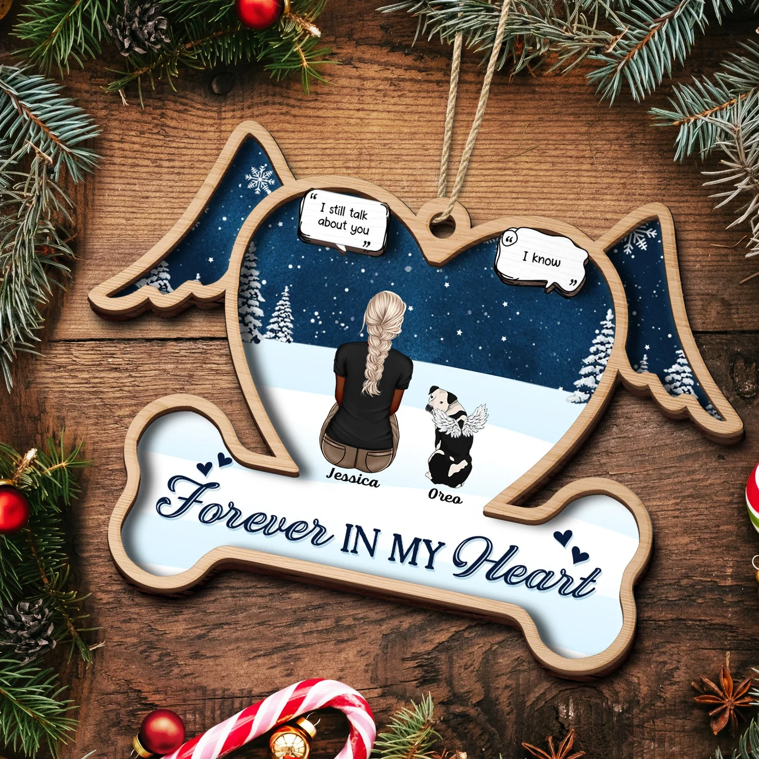 Forever In My Heart - Christmas Memorial Gift For Dog Mom, Dog Dad - Personalized 2-Layered Wooden Ornament - Image 5
