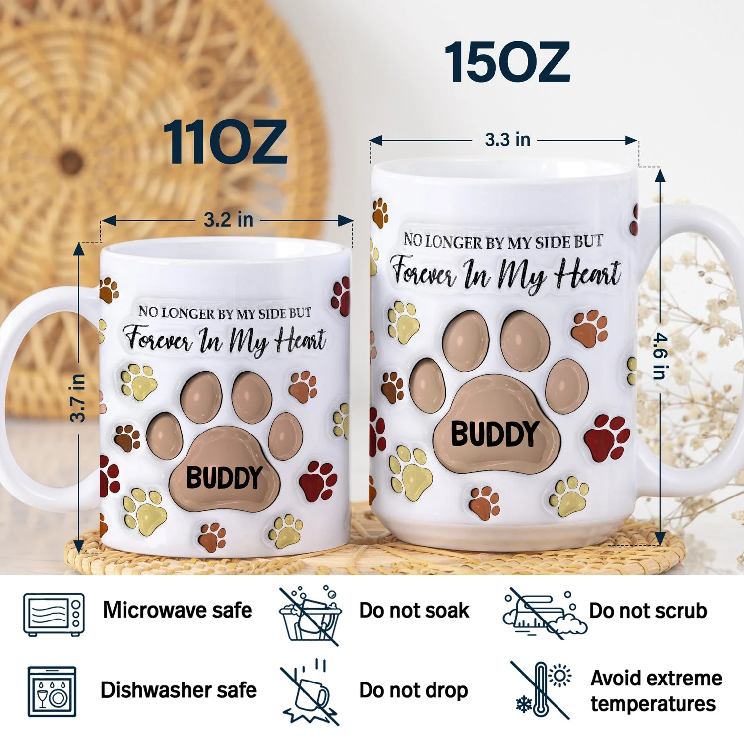 Forever In My Heart - Memorial Gift For Dog Lovers, Cat Lovers - 3D Inflated Effect Printed Mug, Personalized White Edge-to-Edge Mug - Image 5