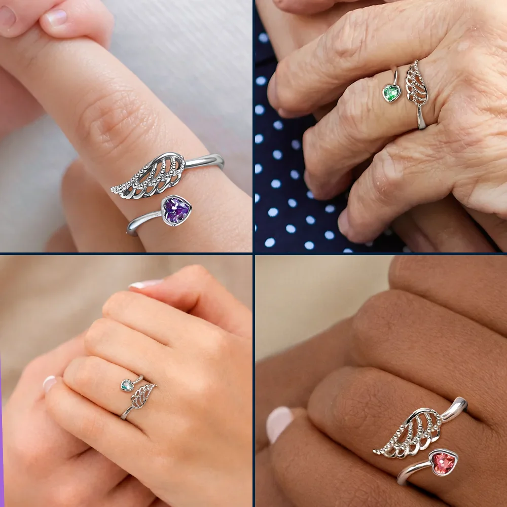 Forever In My Heart Memorial - Personalized Wing And Heart Birthstone Ring - Image 6