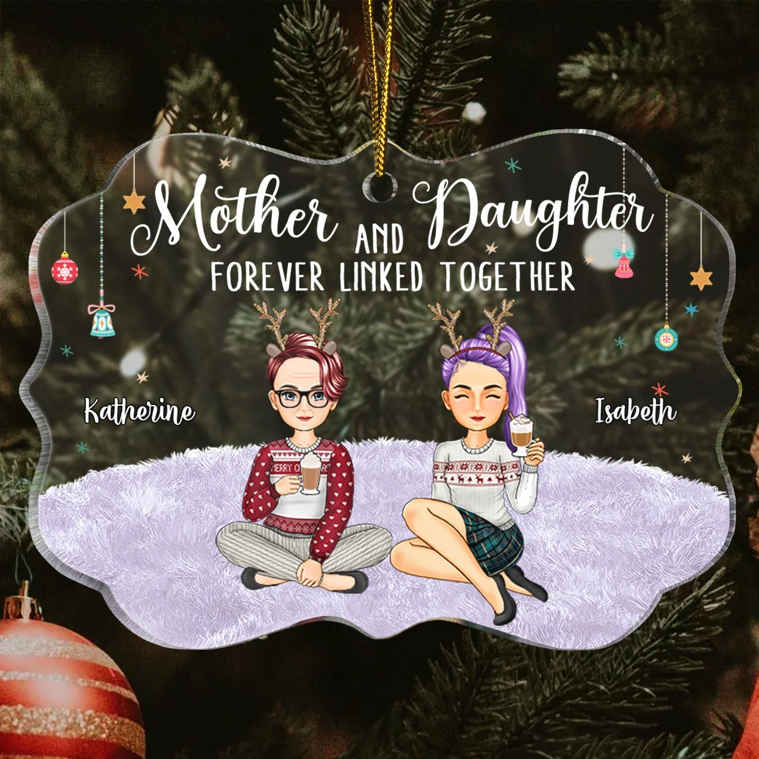 Forever Linked Together - Christmas Gift For Mother Daughter - Personalized Medallion Acrylic Ornament - Image 3