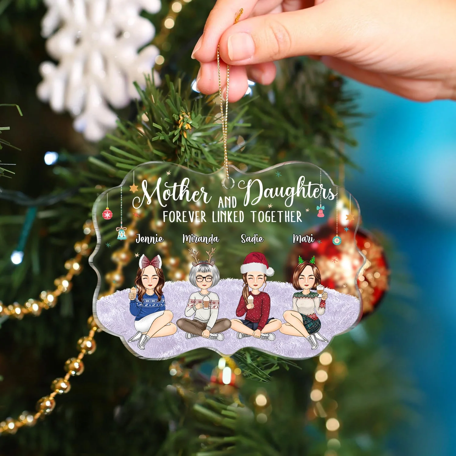 Forever Linked Together - Christmas Gift For Mother Daughter - Personalized Medallion Acrylic Ornament - Image 4