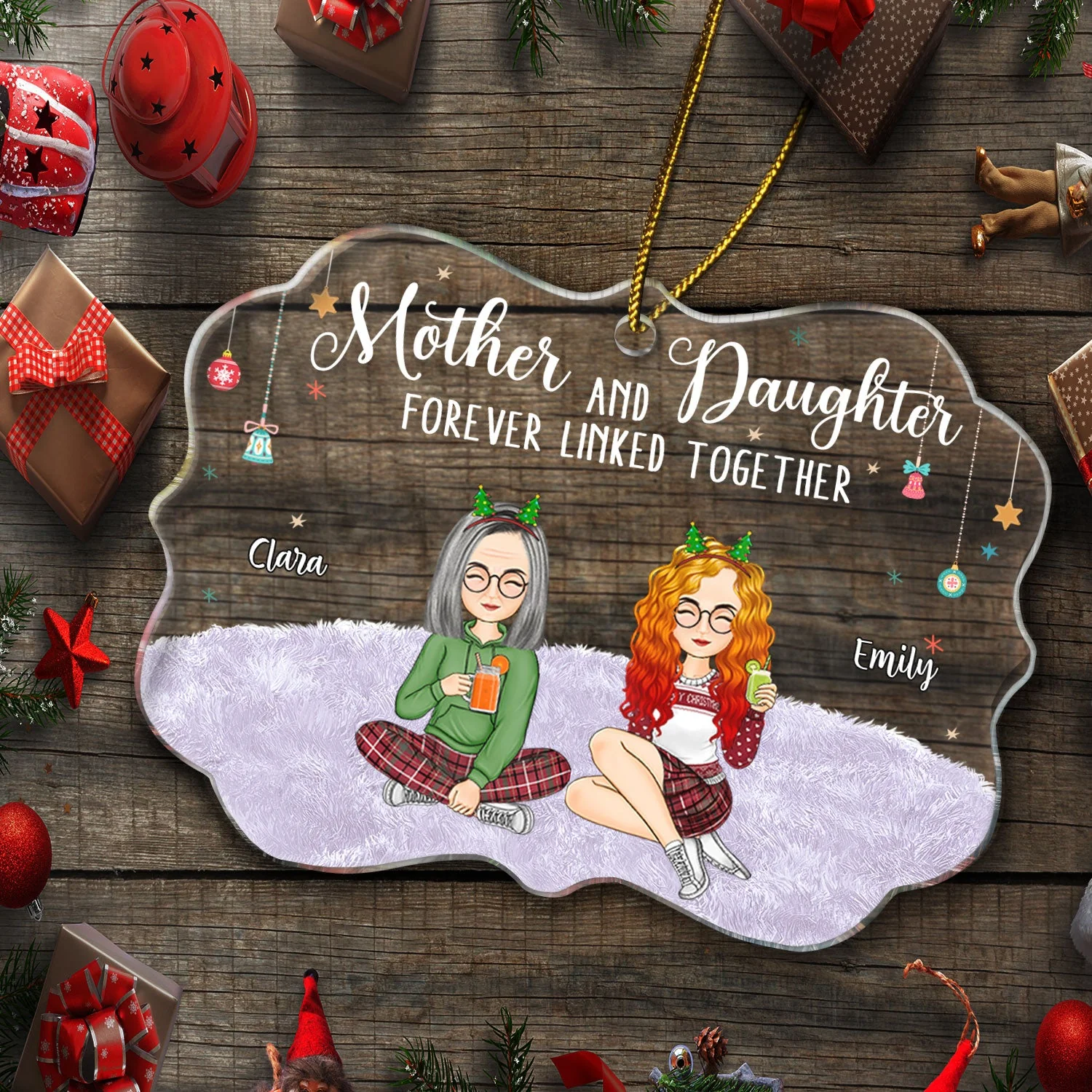 Forever Linked Together - Christmas Gift For Mother Daughter - Personalized Medallion Acrylic Ornament - Image 5